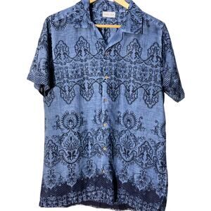 Raga Man Blue Print Casual Button Down Short Sleeve Shirt, Men's Size M
